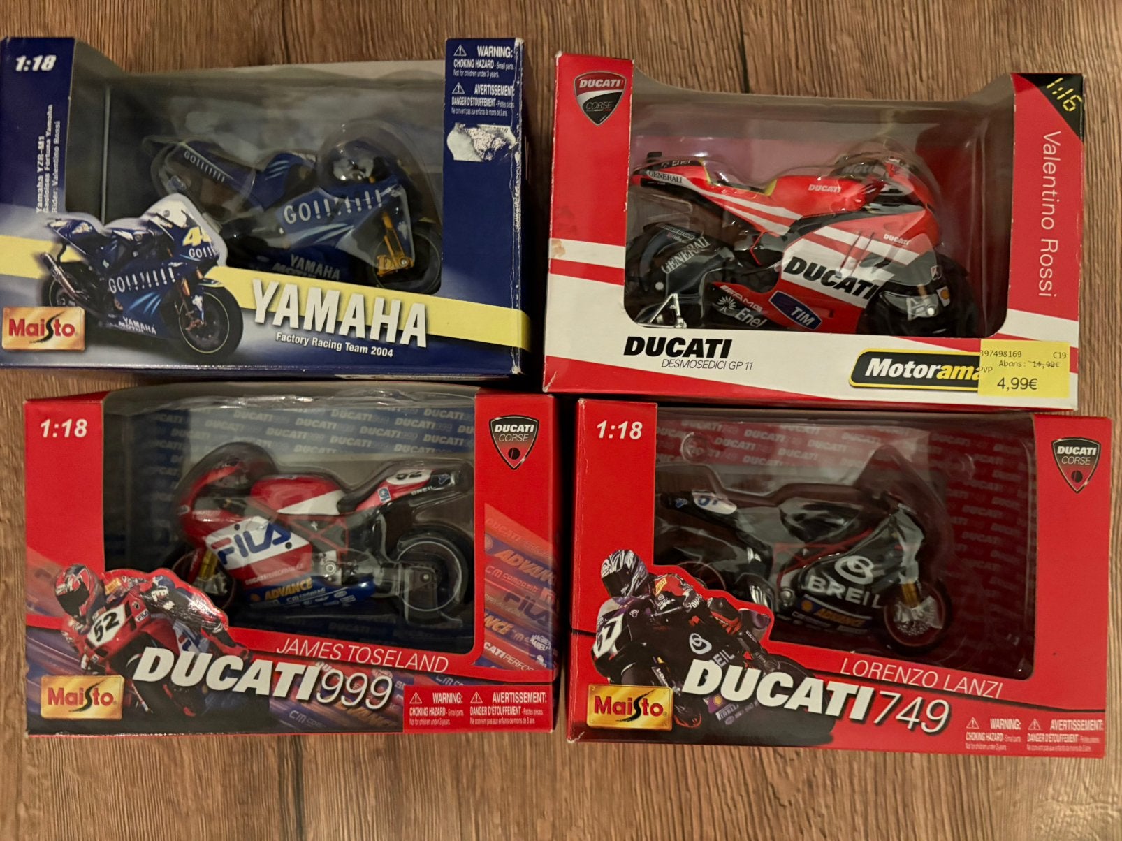 Ducati maisto modellen 4 stuks yamaha 1/18, Ophalen of Verzenden, Zo goed als nieuw, Maisto