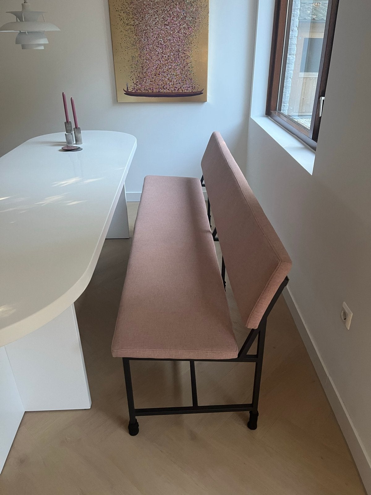 Eetkamerbank Sven 200 cm - Roze, Ophalen, Gebruikt, Driepersoons, 75 tot 100 cm