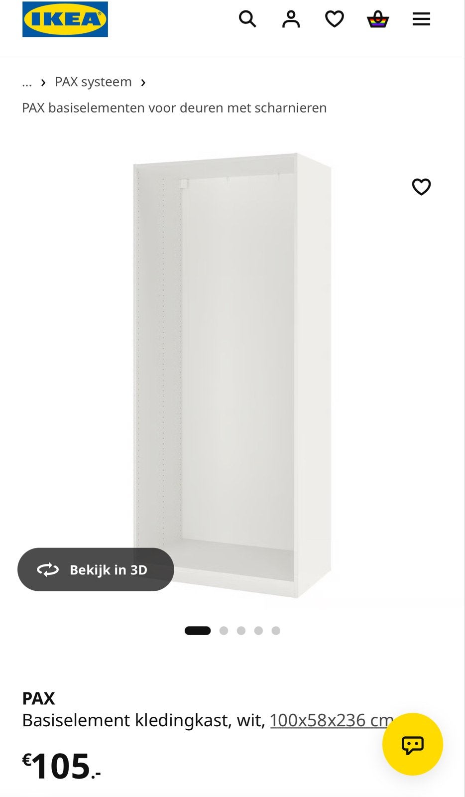 IKEA PAX Basiselement kledingkast wit 100x58x236 cm, Met plank(en), 200 cm of meer, Nieuw, Overige houtsoorten