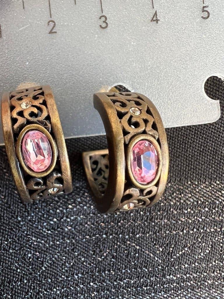 Dyrberg/Kern creolen brons met pop pink Swarovski kristallen, Met kristal, Overige materialen, Hangers, Verzenden