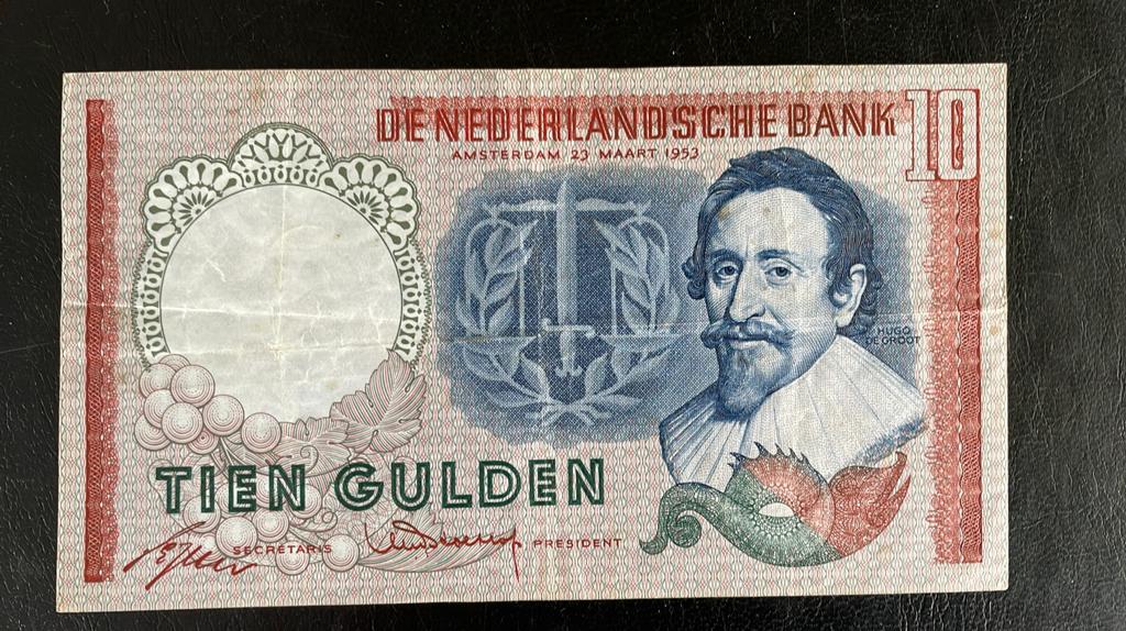 10 gulden Hugo de Groot 1953, Postzegels en Munten, Bankbiljetten | Nederland, Verzenden, 10 gulden