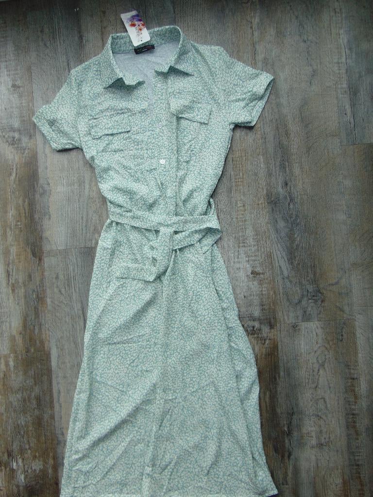 Lange jurk ecru / groen NIEUW maat 38 jurkje met ceintuur, Kleding | Dames, Maat 38/40 (M), Nieuw, Italia Moda, Ophalen of Verzenden