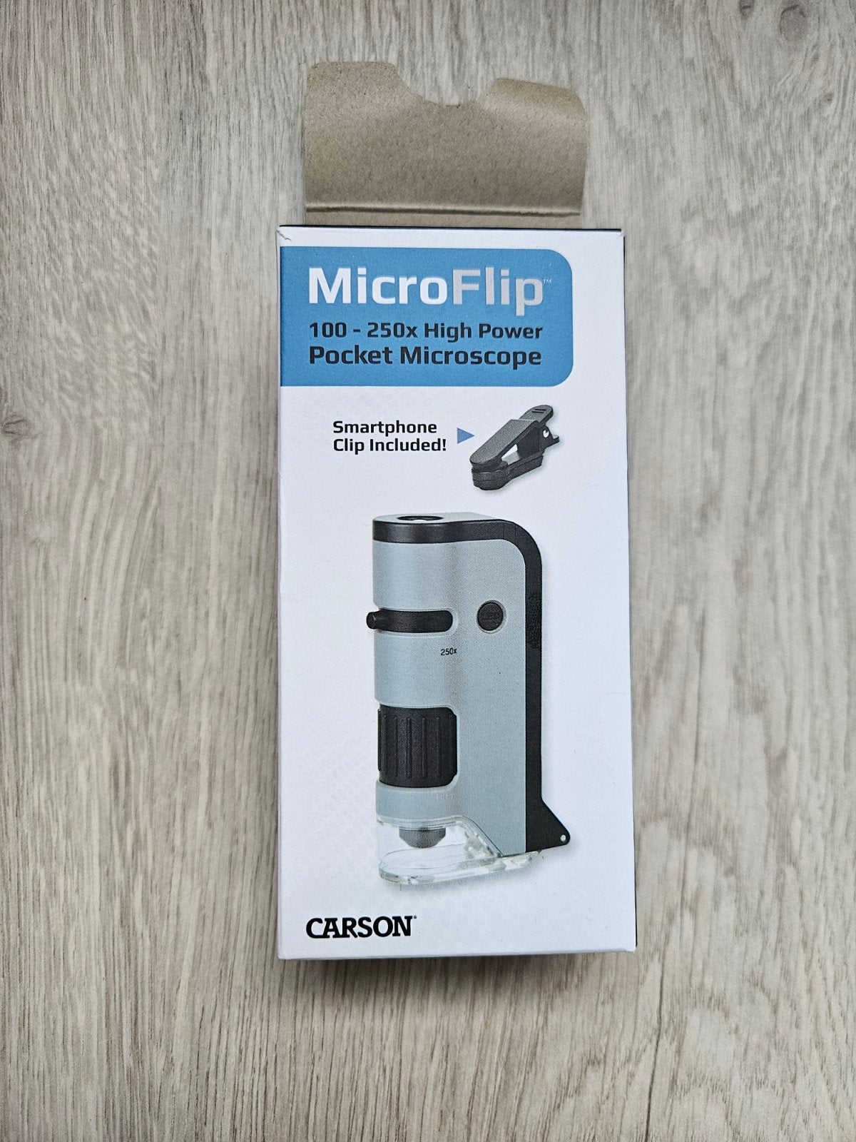 Carson MicroFlip 100-250x Pocket Microscoop Smartphone Cl, Ophalen of Verzenden, Nieuw, 1000x of meer, Biologische microscoop