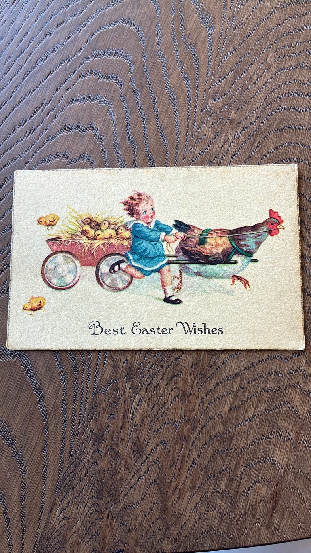 Beste Paaswensen. Meisje,kar met kuikentjes in stro, Ophalen of Verzenden, Voor 1920, Ongelopen, Kinderen