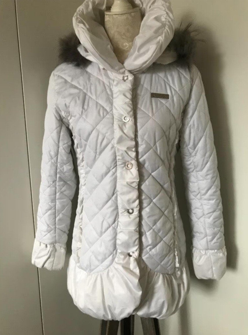Witte Jas van Nickelson met Bontkraag, Kleding | Dames, Wit, Nickelson, Ophalen of Verzenden, Zo goed als nieuw