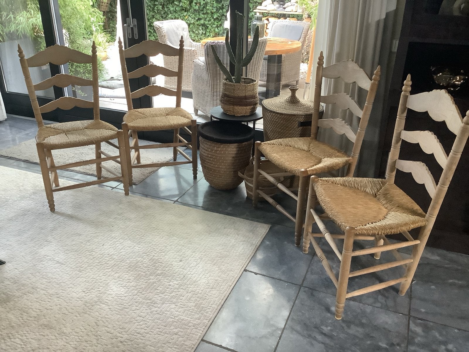 4x Rieten Eettafel Stoelen - Ibiza Bohemian Boho Stijl, Huis en Inrichting, Stoelen, Ophalen, Gebruikt, Bruin, Boho