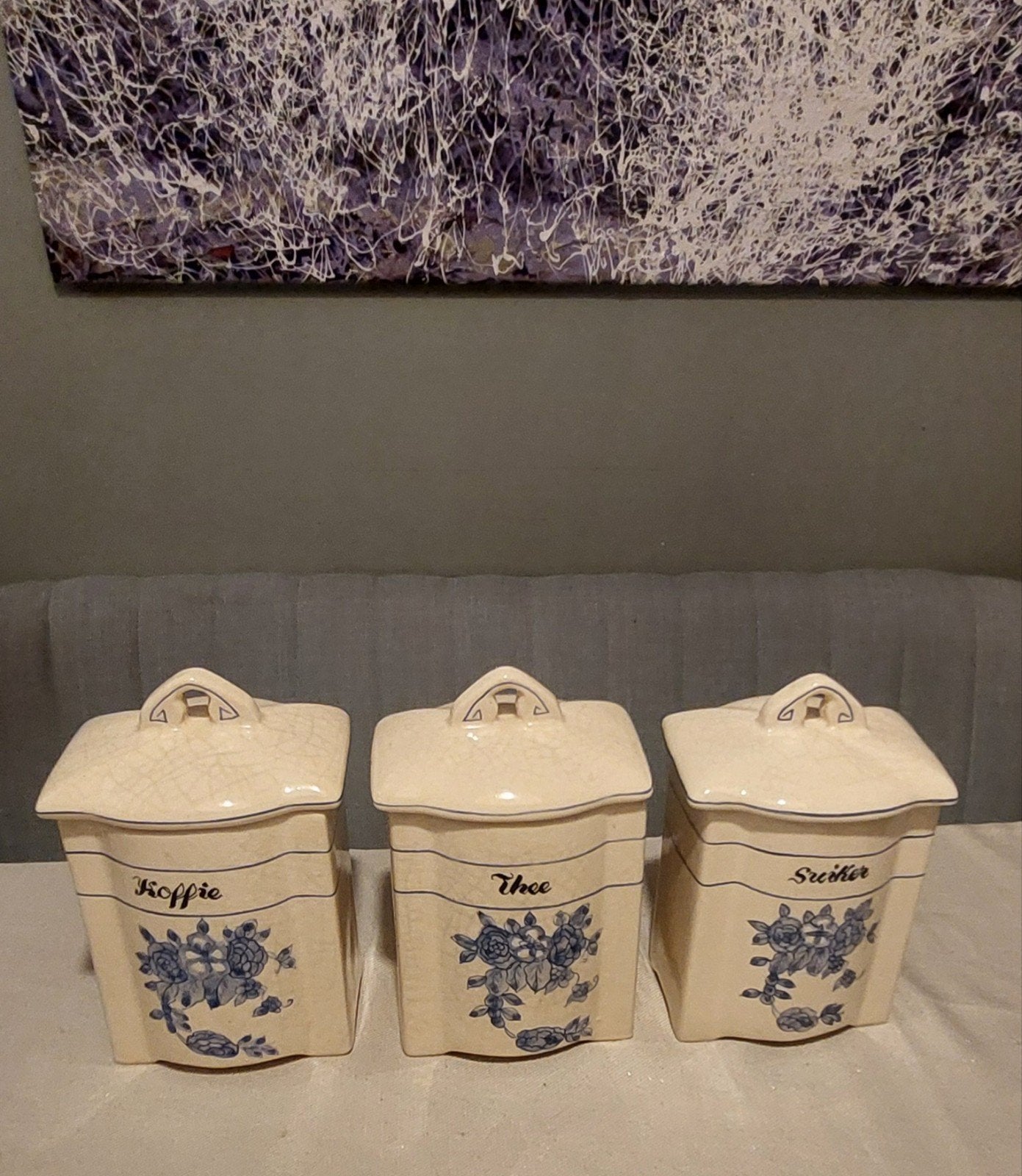 Vintage set keramische voorraadpotten (Oud-Hollandse stijl)!, Ophalen of Verzenden