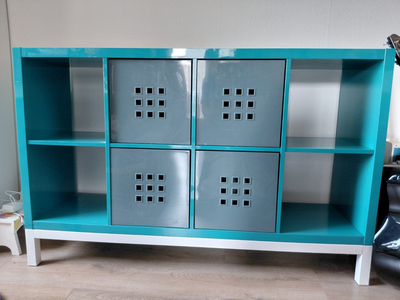 Ikea Kallax kast lak blauw/petrol met 4 lades, Huis en Inrichting, Kasten | Overige, Ophalen, Gebruikt