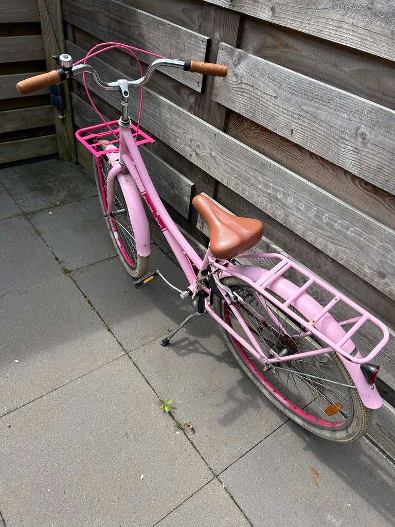 Roze opknapfiets met voordrager - Ideaal project!, Overige merken, Gebruikt, Velgrem, Ophalen of Verzenden