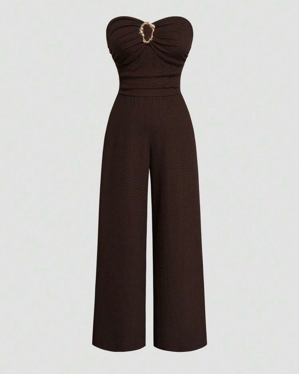bruine jumpsuit met gouden gesp (44-52), Kleding | Dames, Verzenden, Nieuw, Bruin, Broek of Spijkerbroek