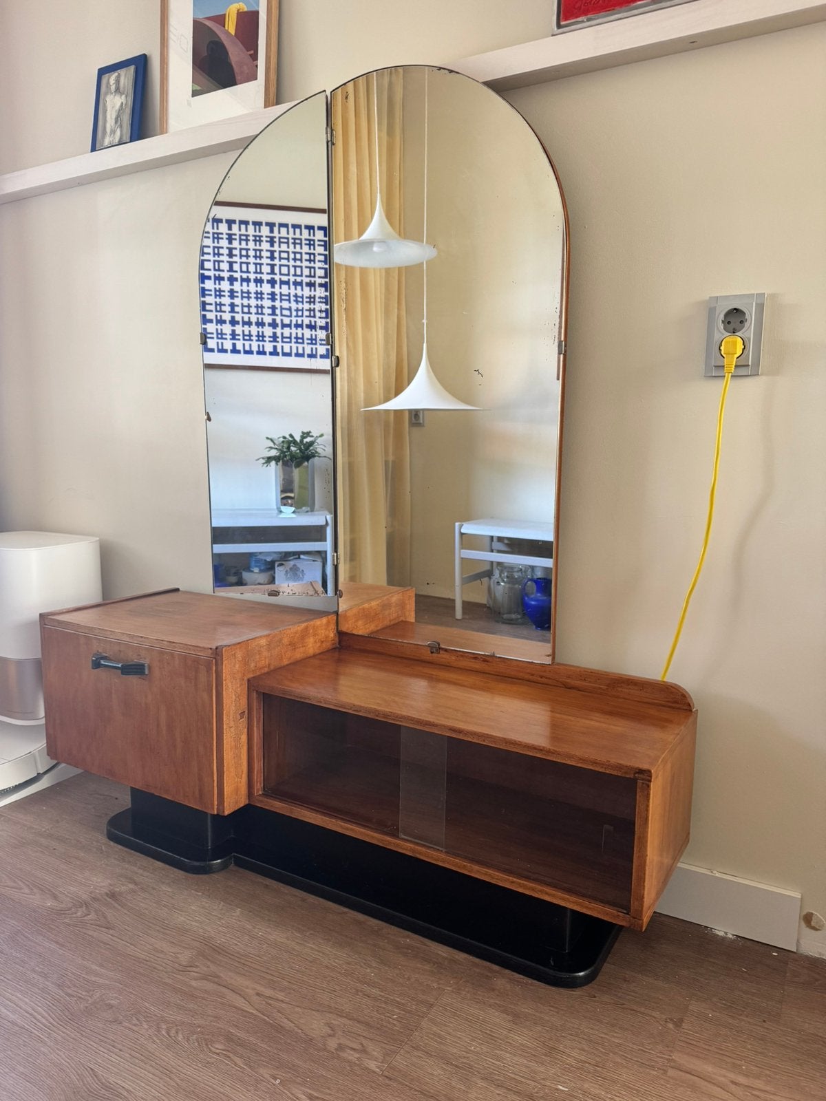 Art Deco kaptafel / dressoir jaren ’30 – spiegel – vintage, Ophalen, Gebruikt, 100 tot 150 cm, Mid-century Modern, Art Deco, Vintage