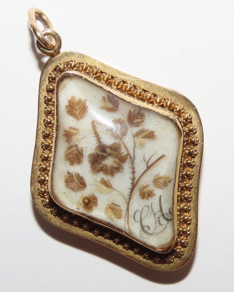 Antiek gouden rouw sieraad, hanger, Verzenden, Goud, Hanger