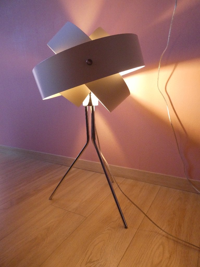Vintage lamellen Deens design drie poot tafel/vloerlamp, Gebruikt, Overige merken, Wit, Sfeerlamp