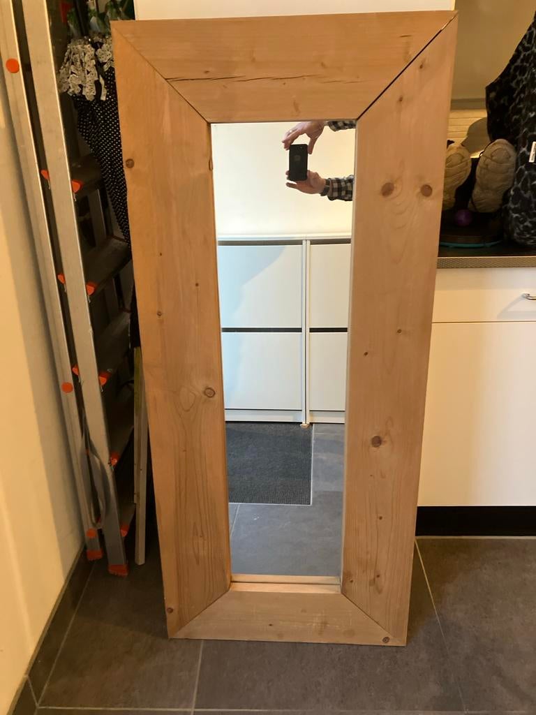 Spiegel met stijgerhouten lijst 60x138cm, Ophalen, Gebruikt, 100 tot 150 cm, Rechthoekig