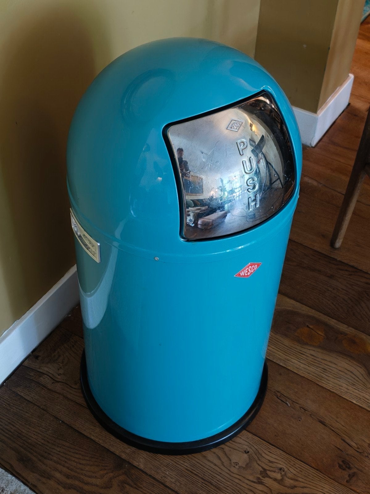 zeer nette Wesco Pushboy afvalemmer 50 liter- Turquoise, Ophalen, Zo goed als nieuw