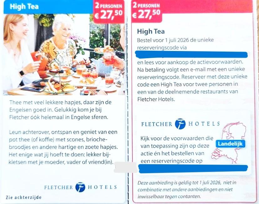 High Tea 2 personen € 27,50 in Fletcher Hotels(kortingslink), Twee personen, 1 overnachting