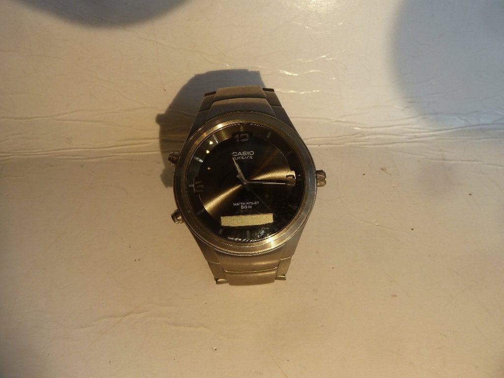 CASIO HERENHORLOGE ""LINEAGE"" TITANIUM (2701) DIGI/ANALOOG, Staal, Polshorloge, Ophalen of Verzenden, Zo goed als nieuw