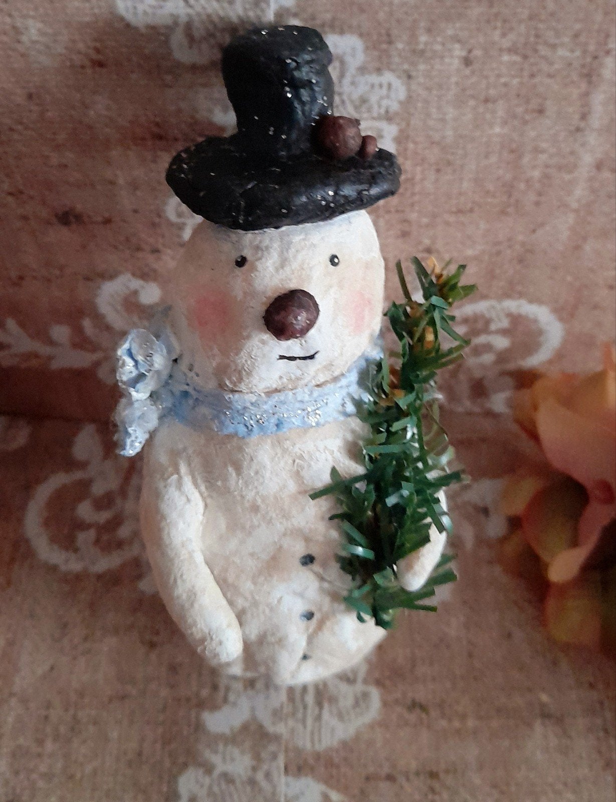 Schattige brocante wattenpop Sneeuwman Feathertree Kerst, Ophalen of Verzenden