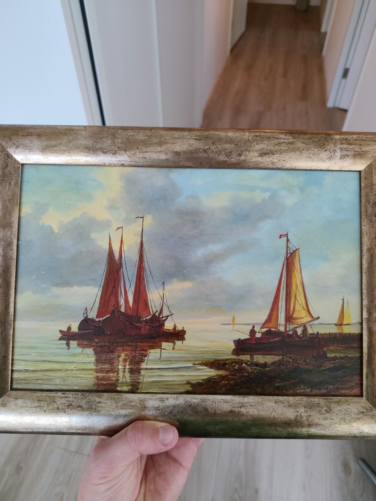 Schilderij van A. van Leeuwen: Maritiem tafereel met boten, Ophalen of Verzenden