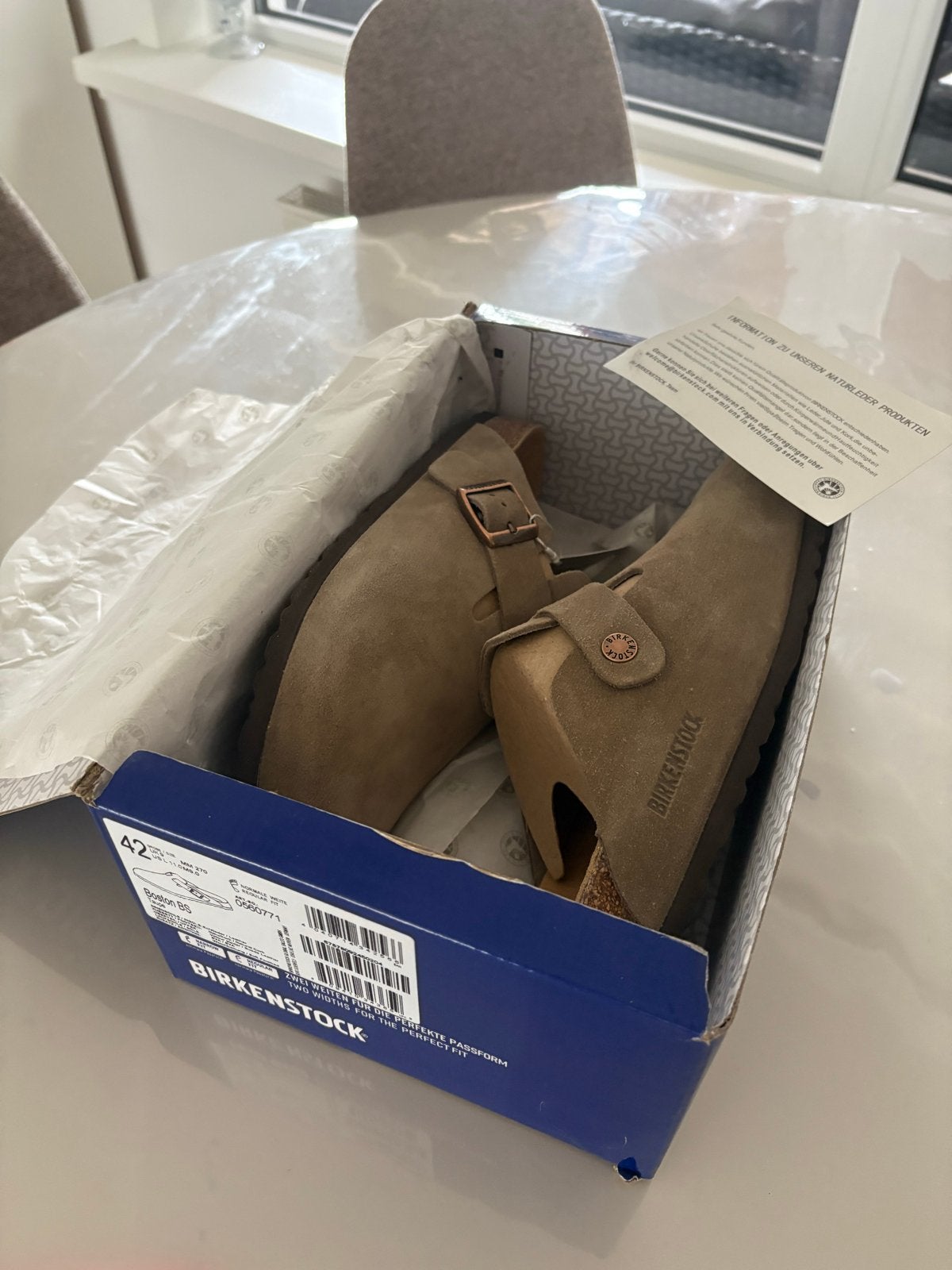 Birkenstock Boston Taupe, Ophalen of Verzenden, Zo goed als nieuw, Bruin, Instappers