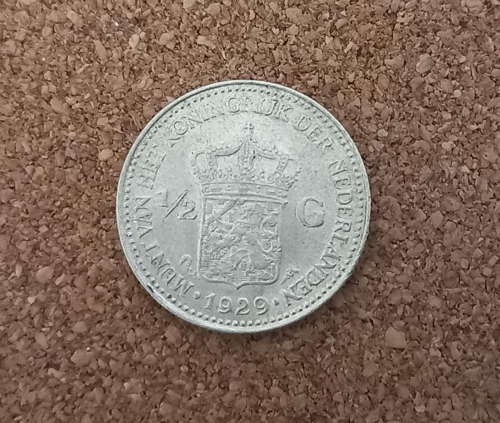 Zilveren Wilhelmina 1/2 Gulden 1929, ½ gulden, Zilver, Ophalen of Verzenden, Koningin Wilhelmina