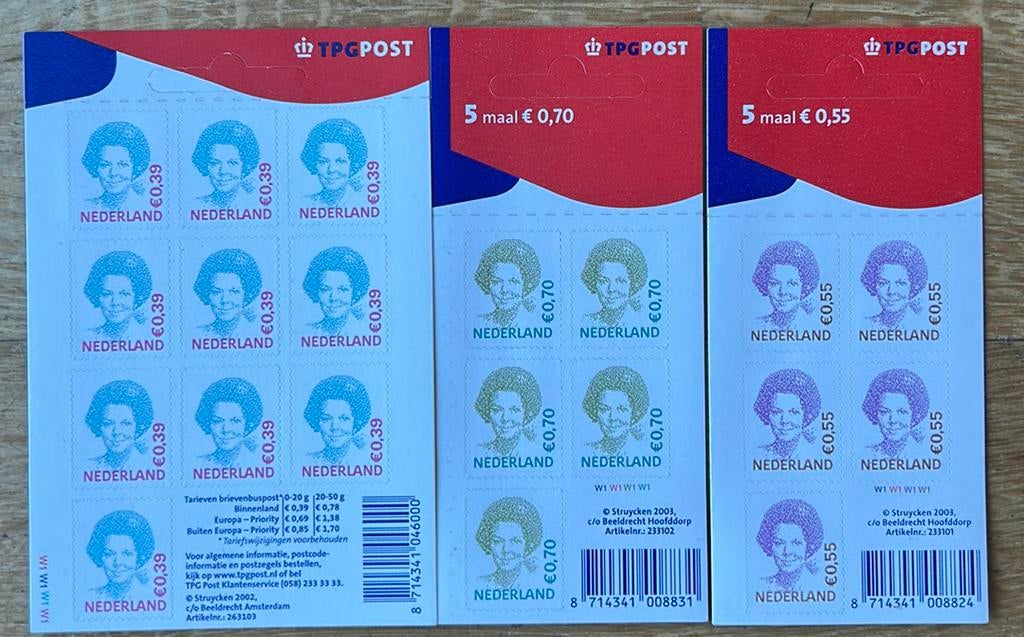 3 Beatrix boekjes TPG post met dicht hangoog, Verzenden, Na 1940, Postfris