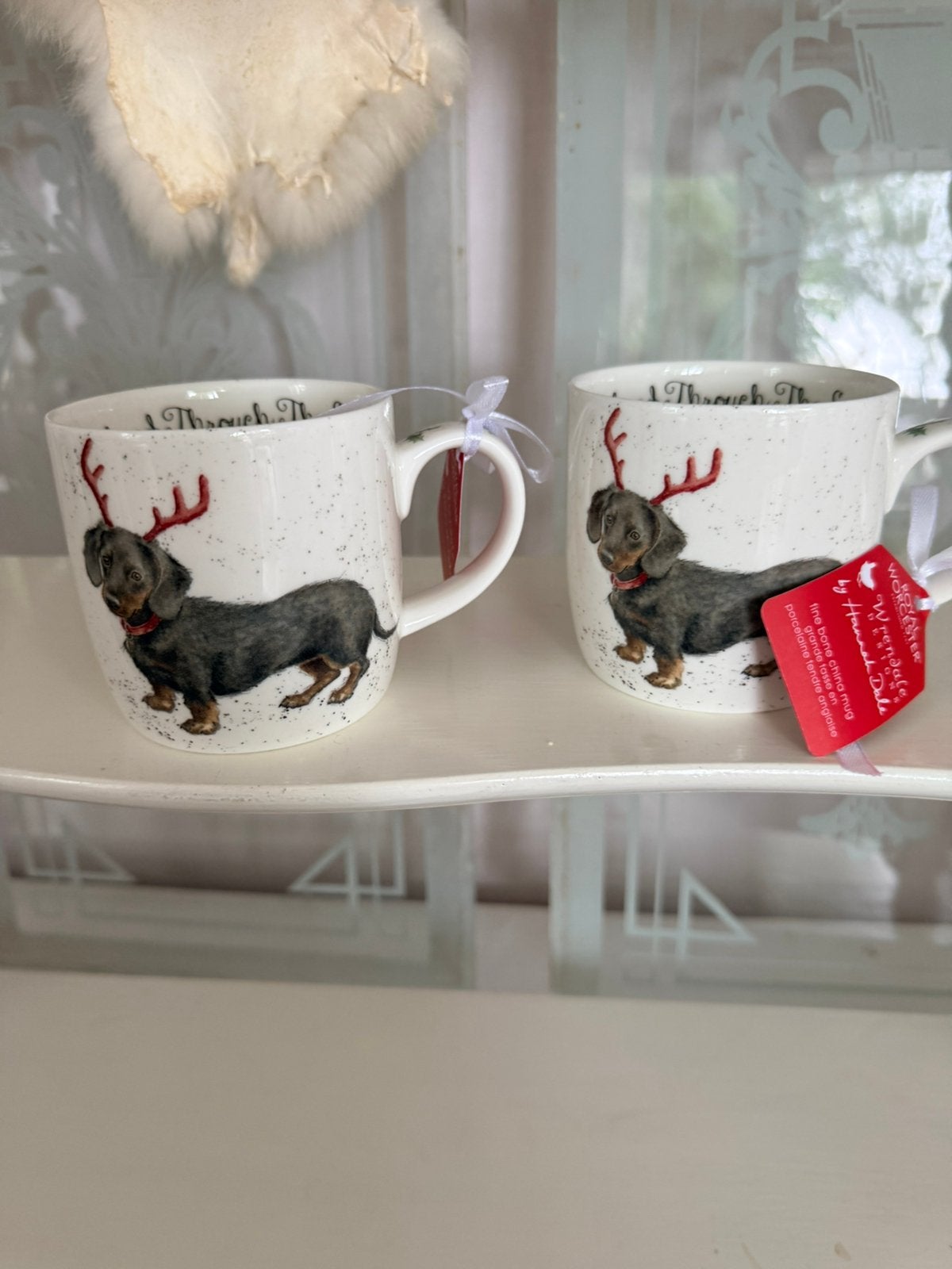 Wrendale designs 2x kerst teckel mokken nieuw, Ophalen, Nieuw, Porselein, Kop en/of schotel