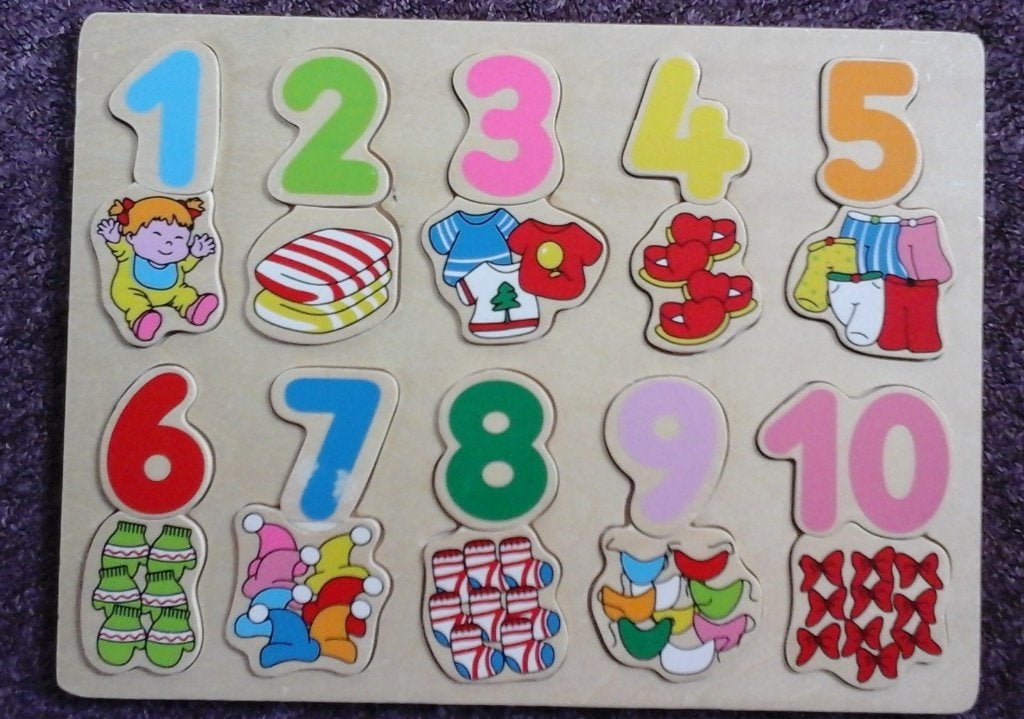 houten puzzel – leren telen 1 – 10 (20-delig), Kinderen en Baby's, Speelgoed | Educatief en Creatief, Zo goed als nieuw, Puzzelen