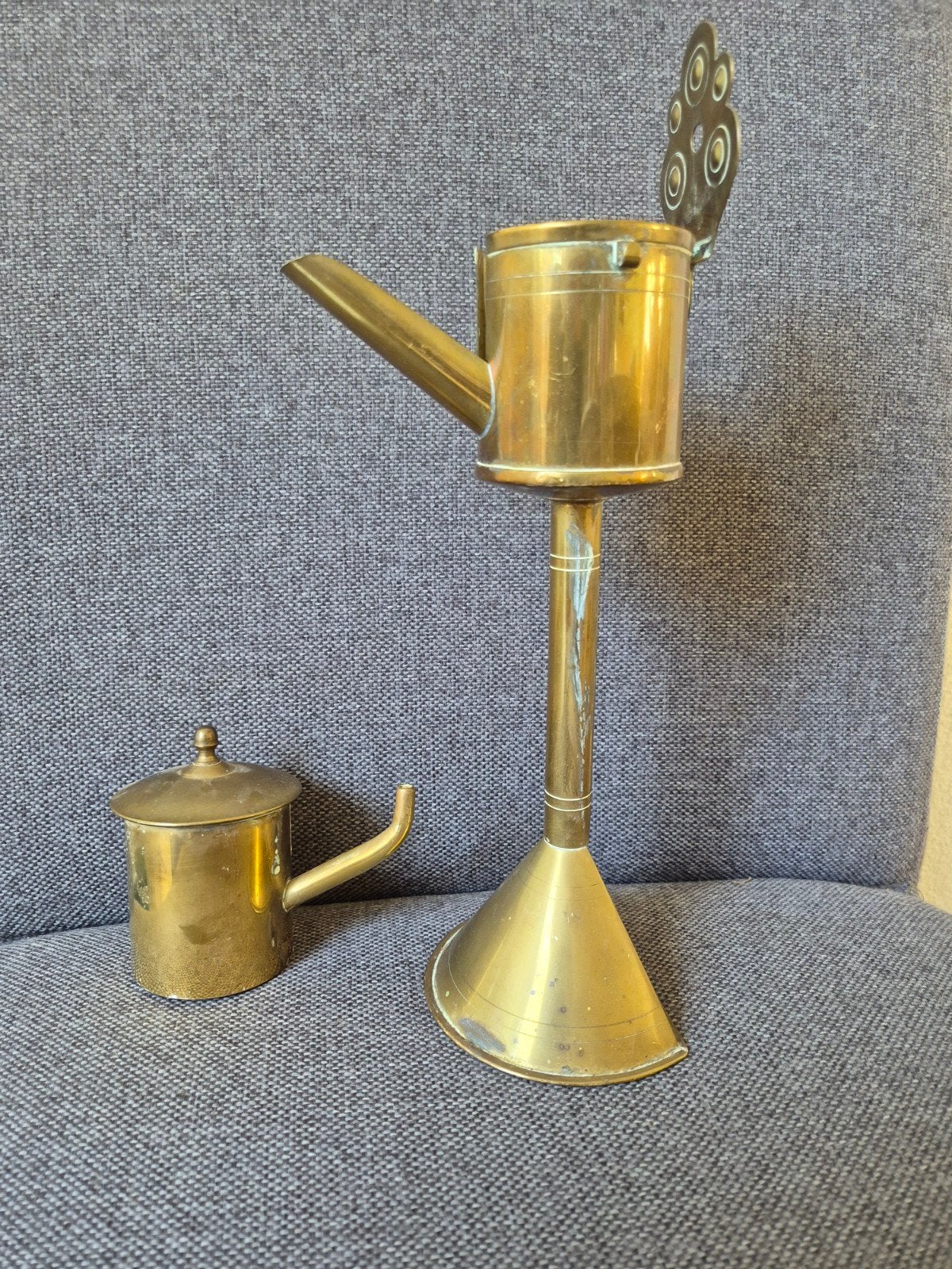 snotneus olielamp antiek, Antiek en Kunst, Antiek | Kandelaars, Ophalen of Verzenden, Koper of Brons