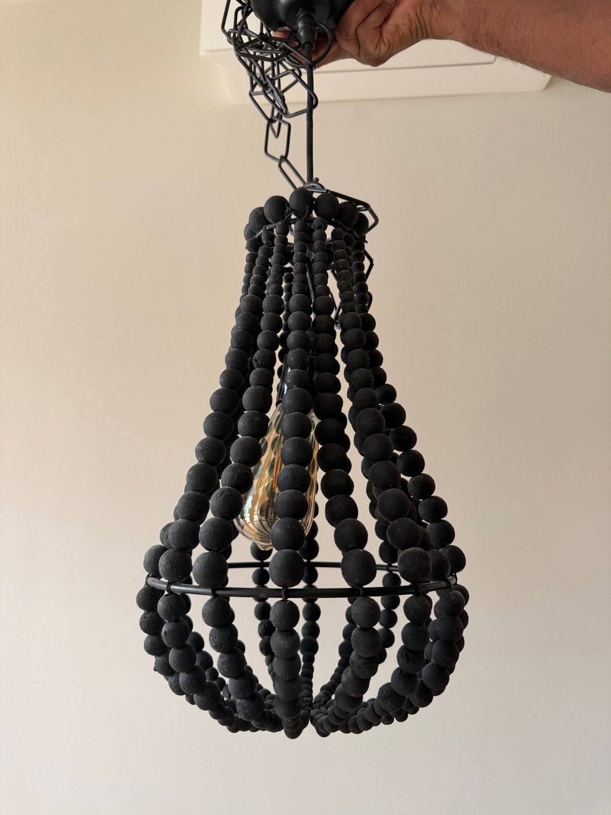 Houten kralen hanglamp - Zwart, Ophalen, Zo goed als nieuw, Hout