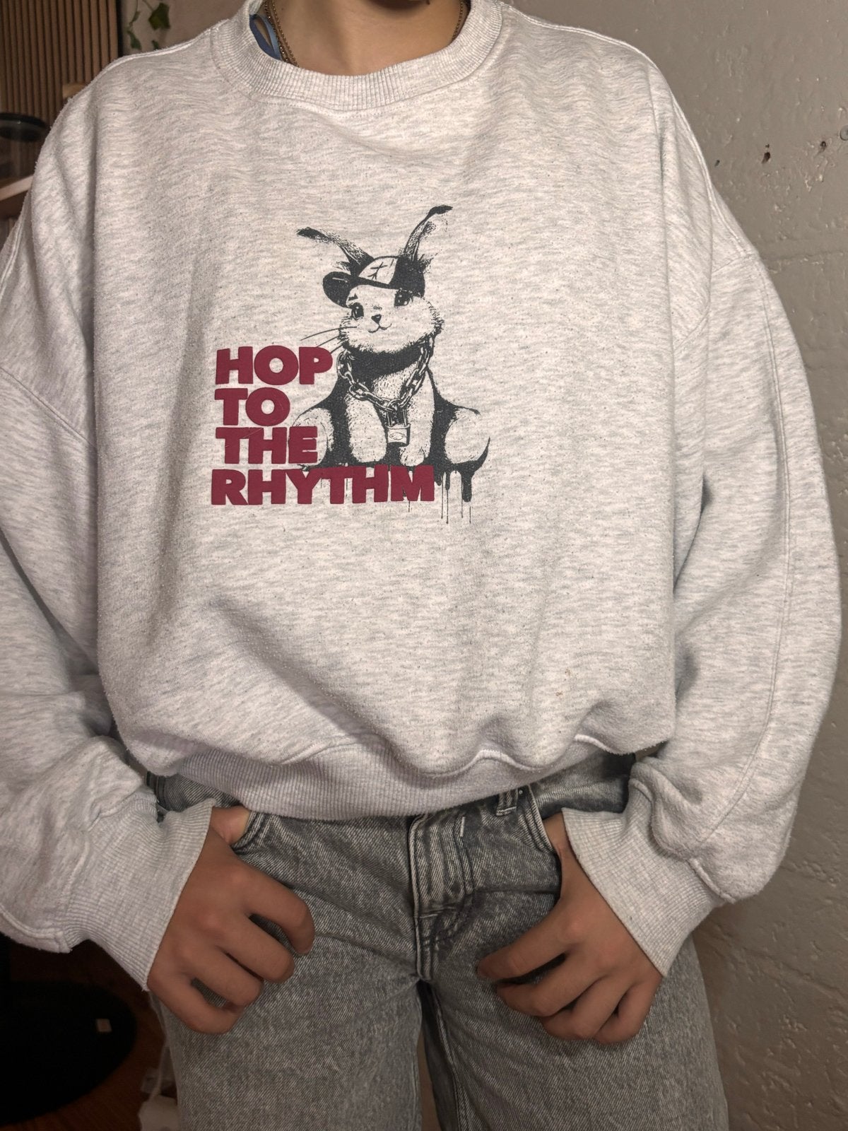 Bershka oversized sweatshirt met konijn print maat xs, Ophalen of Verzenden, Zo goed als nieuw, Maat 34 (XS) of kleiner, Grijs