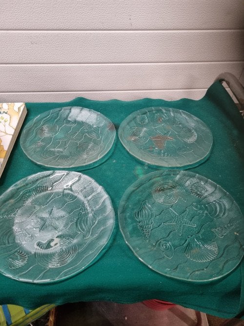 borden glas schelpenpatroon merk kim indonesien, Ophalen of Verzenden