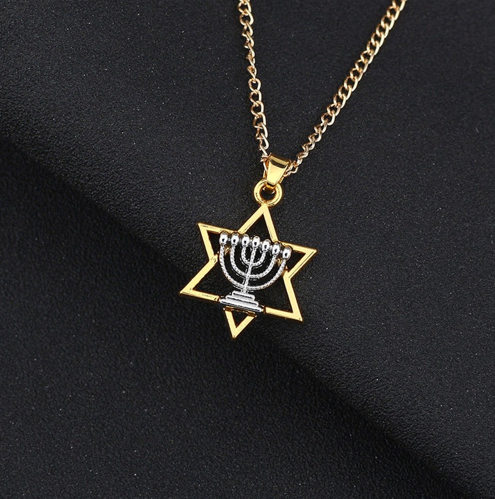 Davidster Met Menorah Ketting / Joodse Hebreeuws Hanger, Overige kleuren, Verzenden, Nieuw, Overige materialen