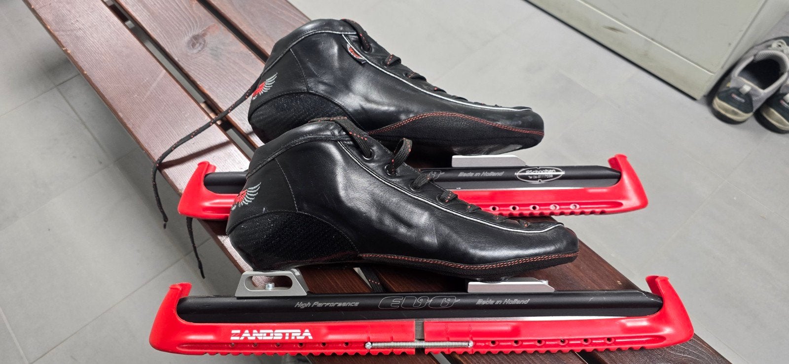 Zwarte EVO schaatsen, maat 45 - Gebruikt, Ophalen of Verzenden, Gebruikt, Noren, Overige merken