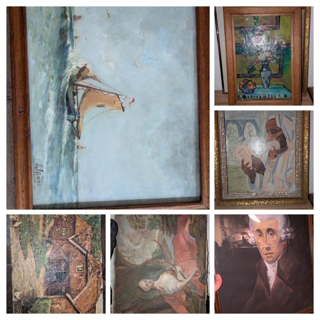 6 olie en pastel werken, allen gesigneerd en wel, Antiek en Kunst, Ophalen of Verzenden