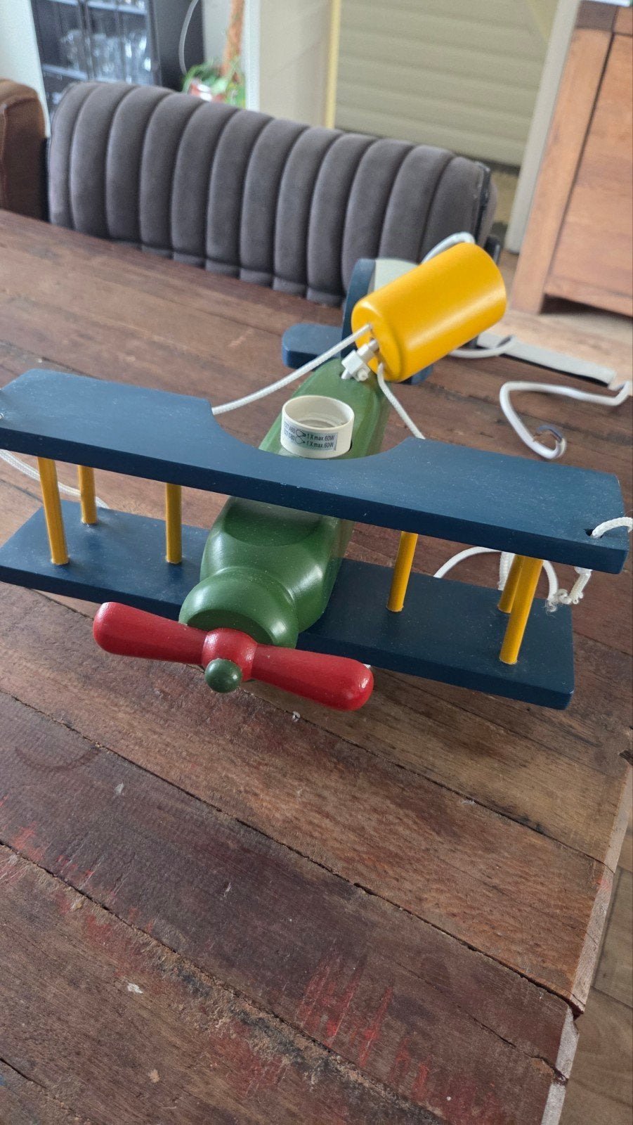 Houten vliegtuig lamp - Kinderkamer decoratie, Gebruikt, Meerkleurig, Hout, Overige merken