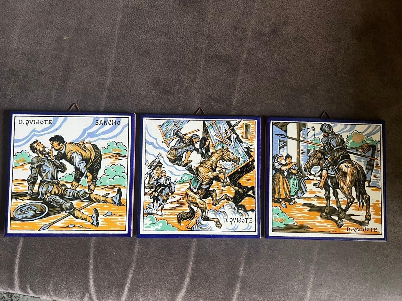 3 Vintage Don Quixote Majolica, Fajalauza Spaanse Tegels., Ophalen of Verzenden