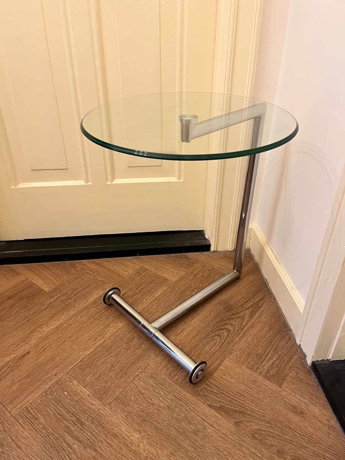 KARE design Easy Living bijzettafel glas chrome 2x, Ophalen, Minder dan 55 cm, Gebruikt, Rond