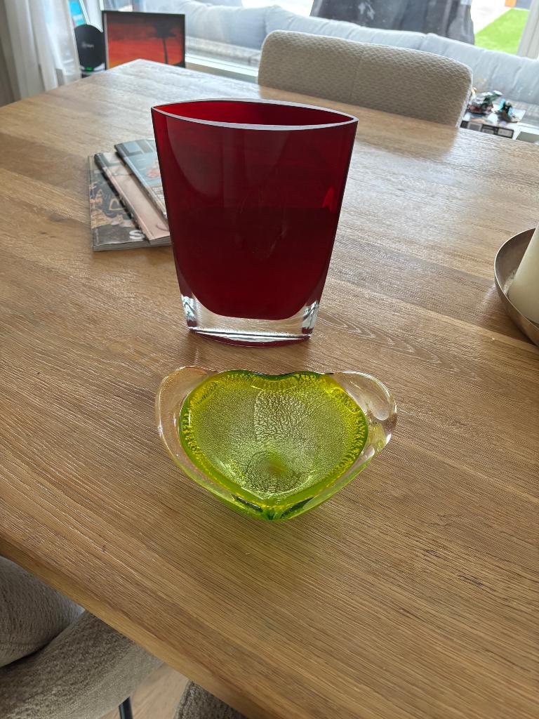 Glaswerk vaas en schaal, Huis en Inrichting, Woonaccessoires | Vazen, Ophalen, Minder dan 50 cm, Rood, Glas