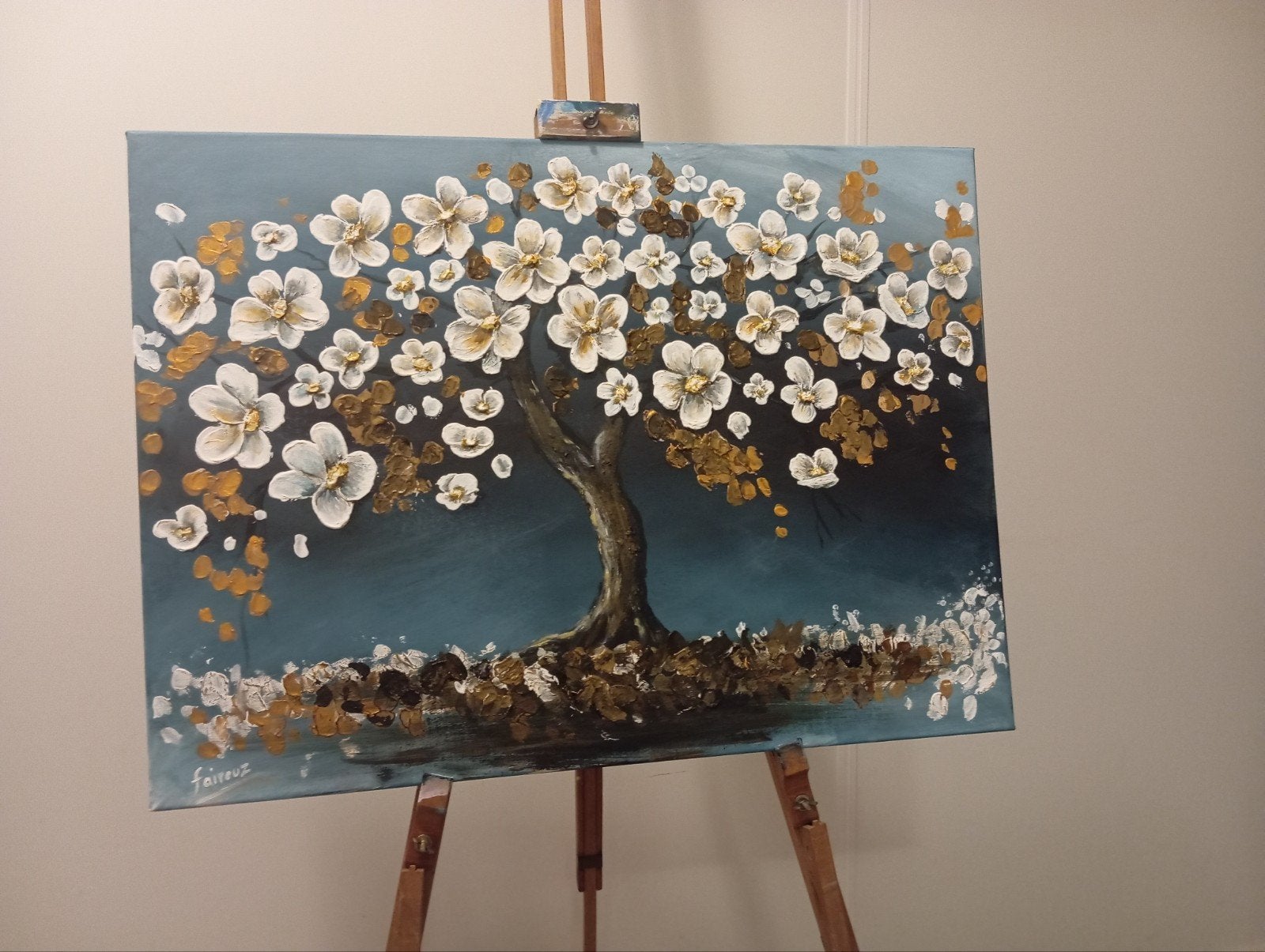 Schilderij: Boom met Witte Bloesem، 55*75, Ophalen of Verzenden, Olieverf, Op houten frame, Bloemen