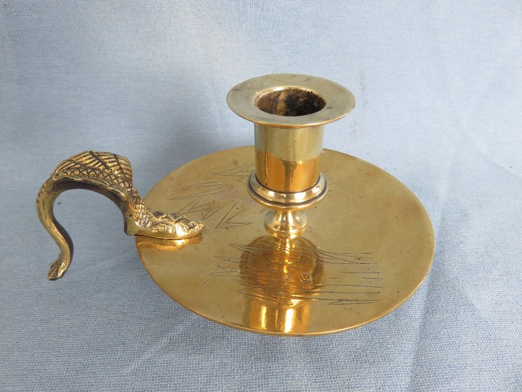 Blaker kandelaar in koper met draak handvat - 19e eeuw, Antiek en Kunst, Antiek | Kandelaars, Ophalen of Verzenden, Koper of Brons