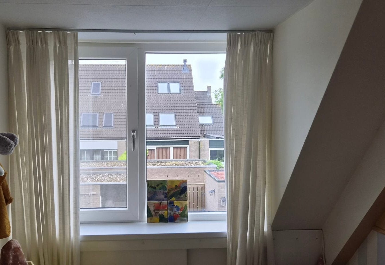 Linnen off white gordijnen (2 gelijke delen), Ophalen, 200 cm of meer, Crème, Zo goed als nieuw