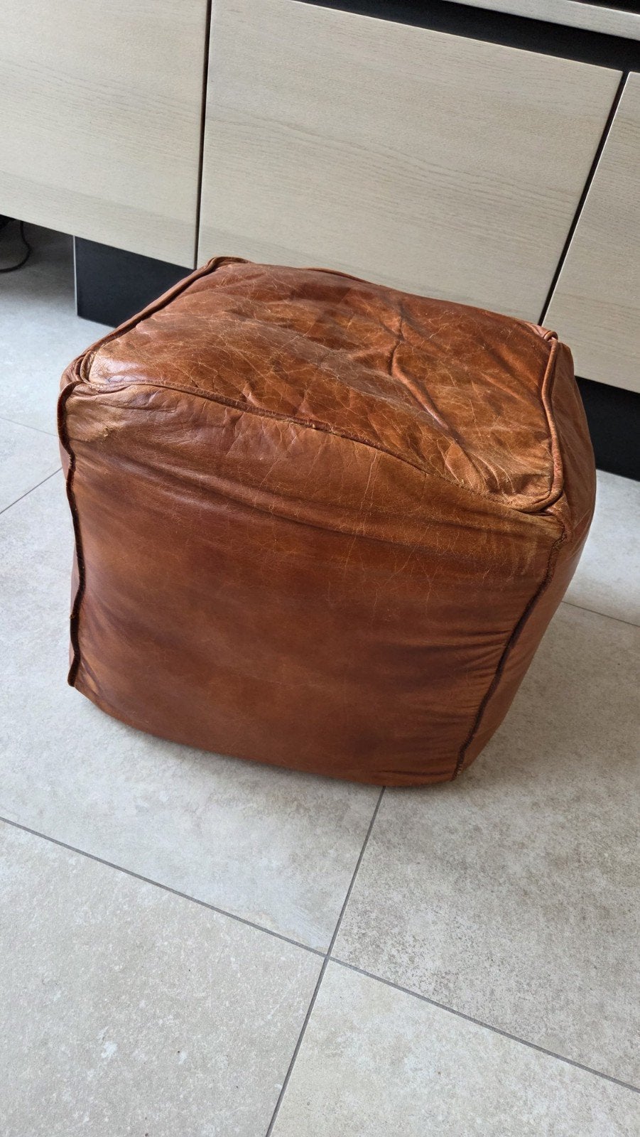 Leren Poef, Gratis ophalen, Ophalen, Minder dan 50 cm, Gebruikt, Vierkant