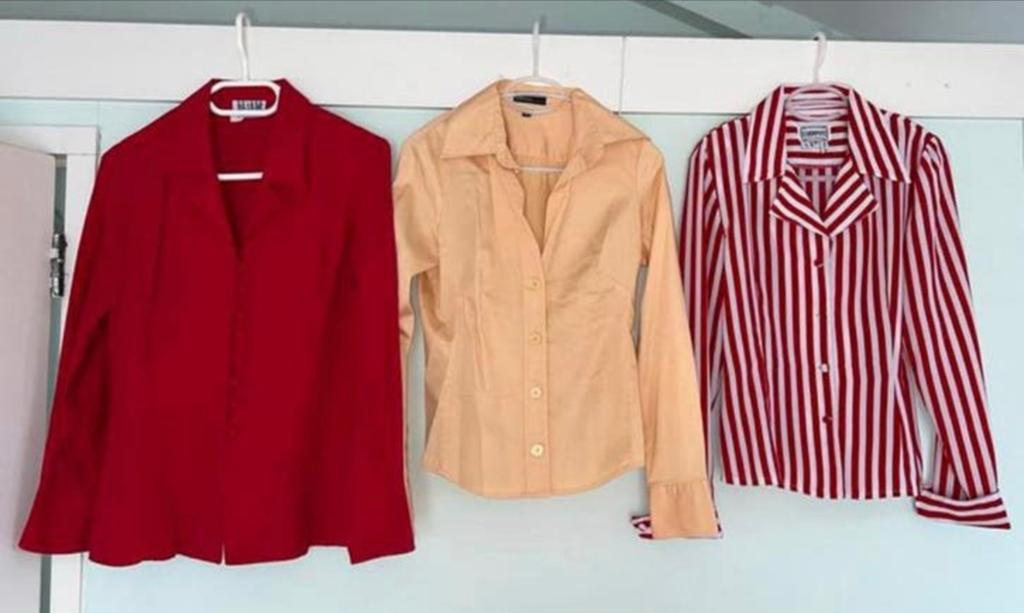 Set van 3 blouses (rood, beige, gestreept) - Maat S, Ophalen of Verzenden, Zo goed als nieuw, Maat 36 (S), Overige kleuren