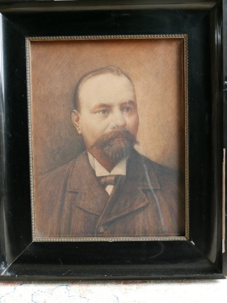 Schilderij, Antiek en Kunst, Ophalen of Verzenden, Papier, Portret of Personen, Achter glas