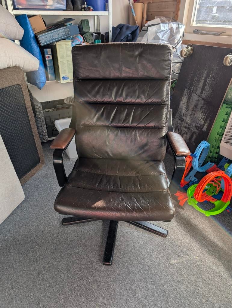 Draaibare stoel met 2 standen - Bruin leer, Huis en Inrichting, Stoelen, Ophalen, Gebruikt, Bruin, Modern, Comfort