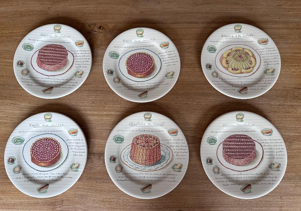 Gien 'Desserts Gourmands' taartborden en presenteerschalen, Ophalen, Overige stijlen, Aardewerk, Schaal of Schalen
