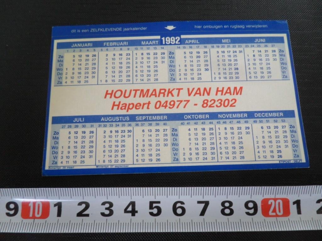sticker Kalender 1992 Hapert Houtmarkt VAN HAM, Ophalen, Zo goed als nieuw