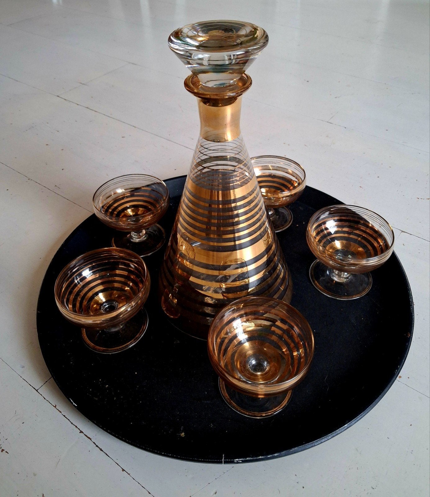 Karaf ,goud,5 glazen,gave staat, Ophalen of Verzenden