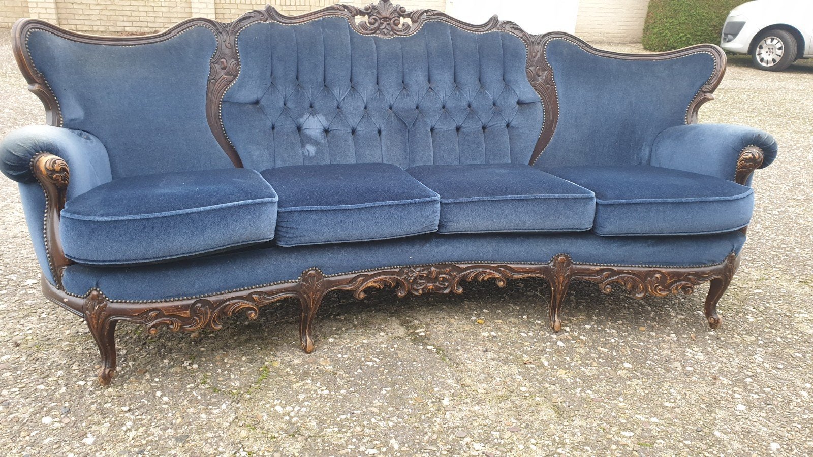Prachtig Lodewijk Barok Bankstel - Blauw Velours, Antiek en Kunst, Antiek | Meubels | Stoelen en Banken, Ophalen